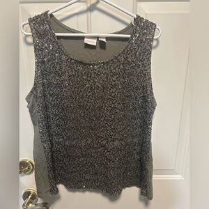 Chicos Sequin Olive Tank Top Size 2 (12 Or Large)